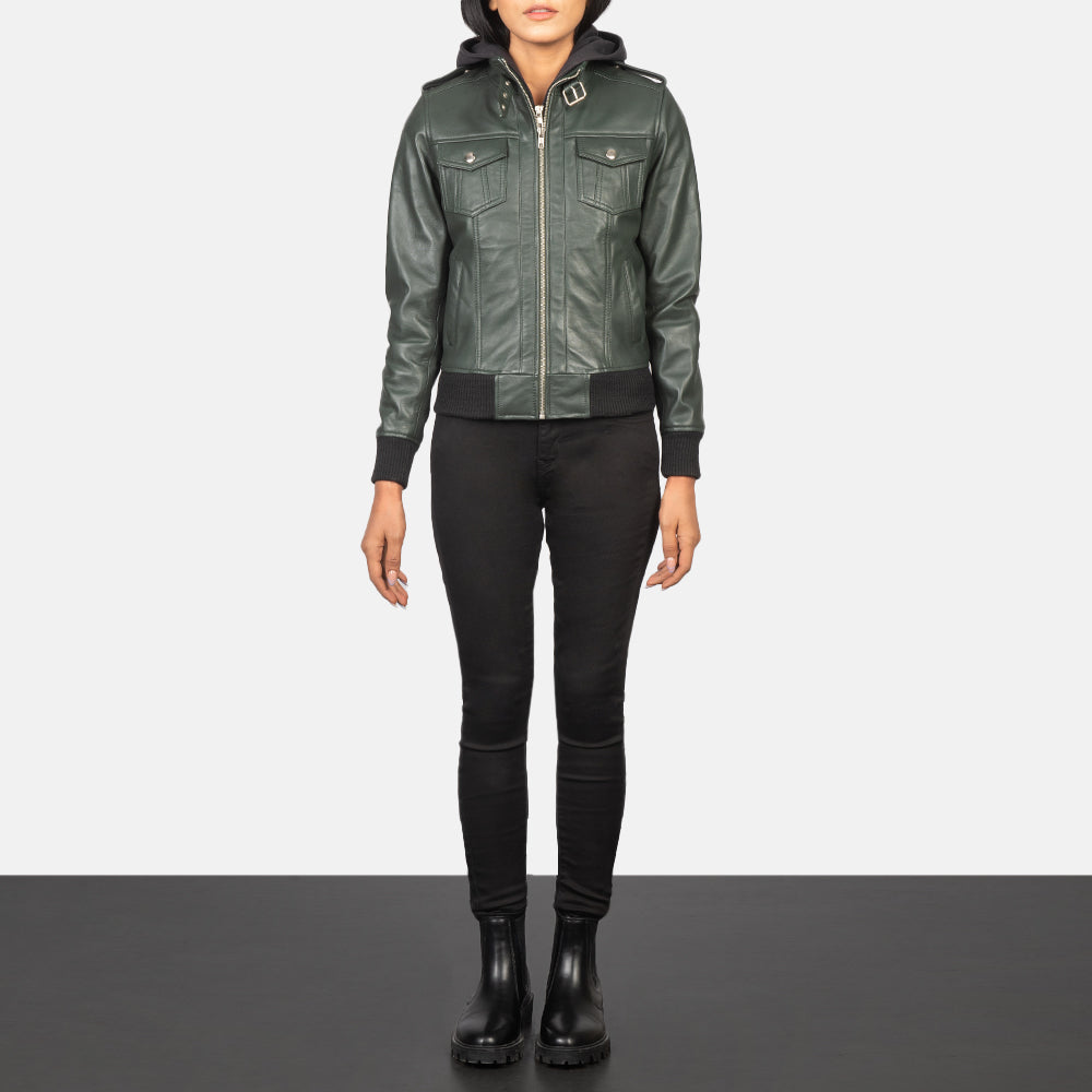 Roslyn Hooded Bomber in Pelle da Donna – Vista prodotto alternativa 3
