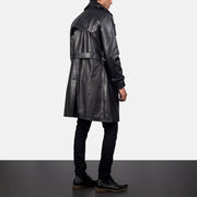 Men's Royson Nero Leather Duster Cappotto in Pelle da Uomo - Lateral Side Profile View Showing Sleeve Cut &amp; Athletic Taper Fit