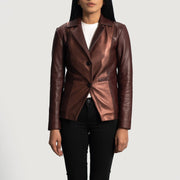 
Ruby Metallic Marrone Rossiccio Blazer in Pelle in Pelle da Donna in Maroon Sheepskin Leather - Vista frontale e silhouette sartoriale | Acquista online