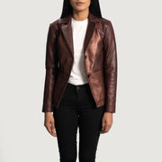 
Ruby Metallic Marrone Rossiccio Blazer in Pelle in Pelle da Donna - Vista laterale che mostra il taglio ergonomico delle maniche