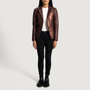 
Dettaglio ravvicinato of Notch & Button Hardware on Ruby Metallic Marrone Rossiccio Blazer in Pelle in Pelle da Donna