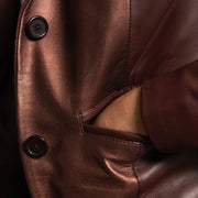 
Authentic Sheepskin Leather with Aniline Finish Grain Texture & Heavy-Duty Seam Stitching Detail