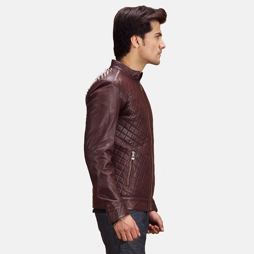 Rumano Jae Bordeaux Giacca Biker in Pelle da Uomo