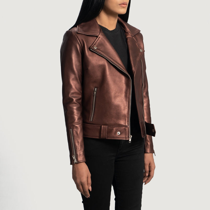 Rumy Marrone Rossiccio Giacca Biker in Pelle da Donna