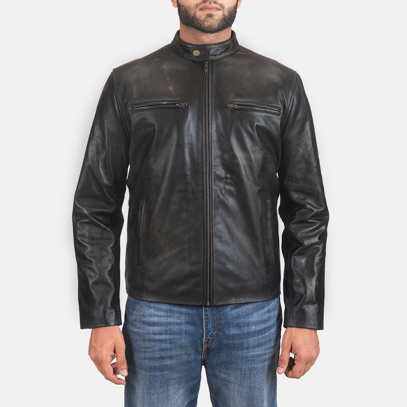 Rustic Giacca Biker in Pelle da Uomo