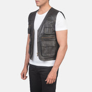 Brown Sheepskin leather Vest - Vista posteriore Showing Tailored Shoulder Fit &amp; Clean Hemline