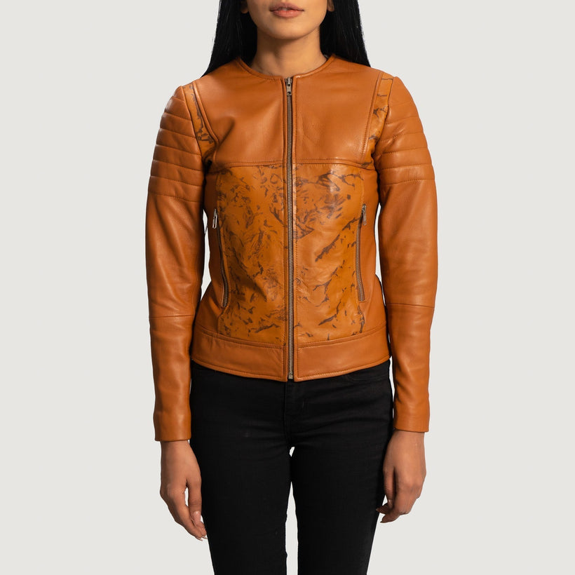 Sandy Cuoio Dye Giacca Biker in Pelle da Donna