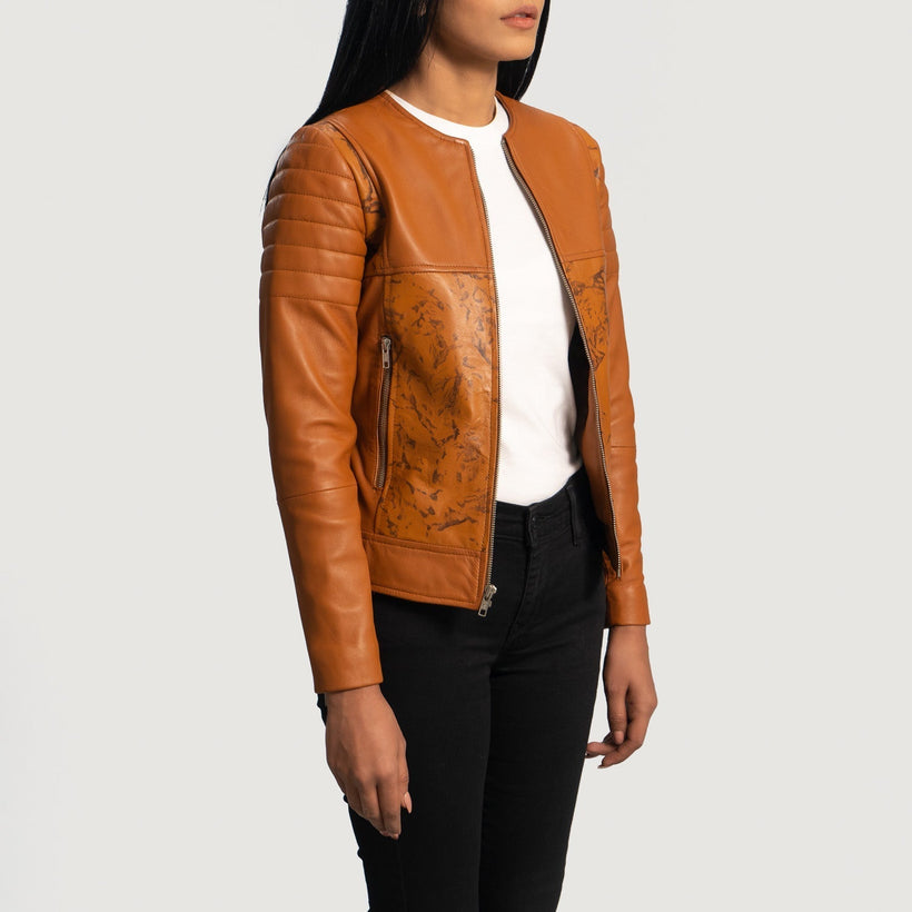 Sandy Cuoio Dye Giacca Biker in Pelle da Donna
