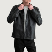 
Scout Nero Leather Shirt da Uomo in Black Sheepskin Leather - Vista frontale e silhouette sartoriale | Acquista online