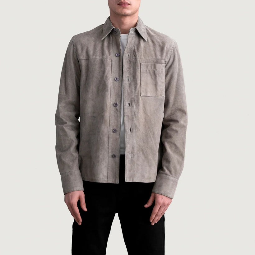 Scout Grigio Suede Leather Shirt da Uomo
