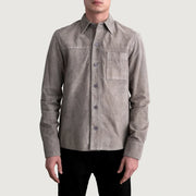 
Scout Grigio Suede Leather Shirt da Uomo - Vista laterale che mostra il taglio ergonomico delle maniche
