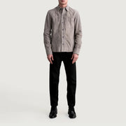 
Dettaglio ravvicinato of Shirt & Buttons Hardware on Scout Grigio Suede Leather Shirt da Uomo