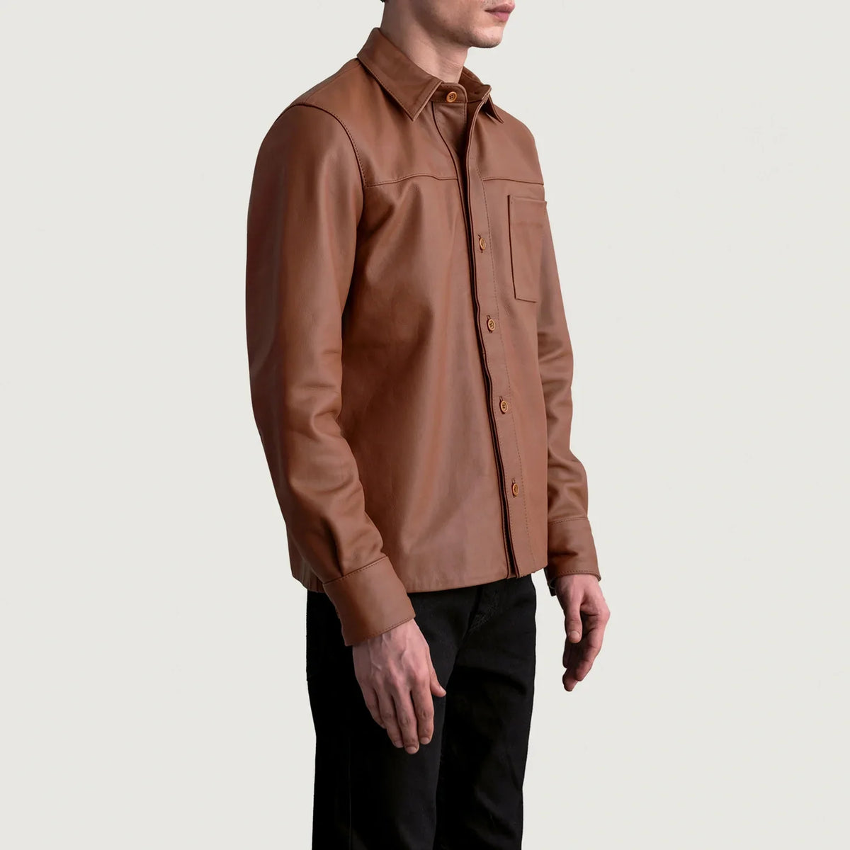 
Matte Brown Cowhide leather Jacket - Vista posteriore con spalle definite e orlo pulito