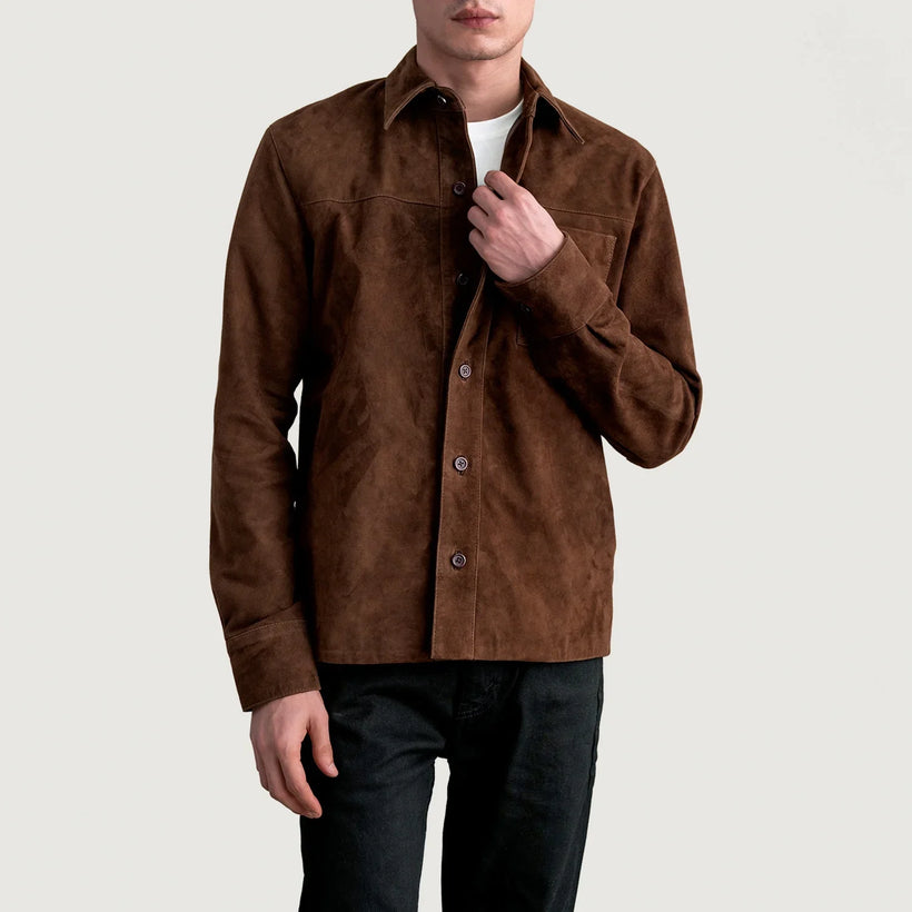 Scout Mocha Suede Leather Shirt da Uomo