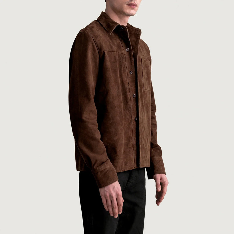 Scout Mocha Suede Leather Shirt da Uomo