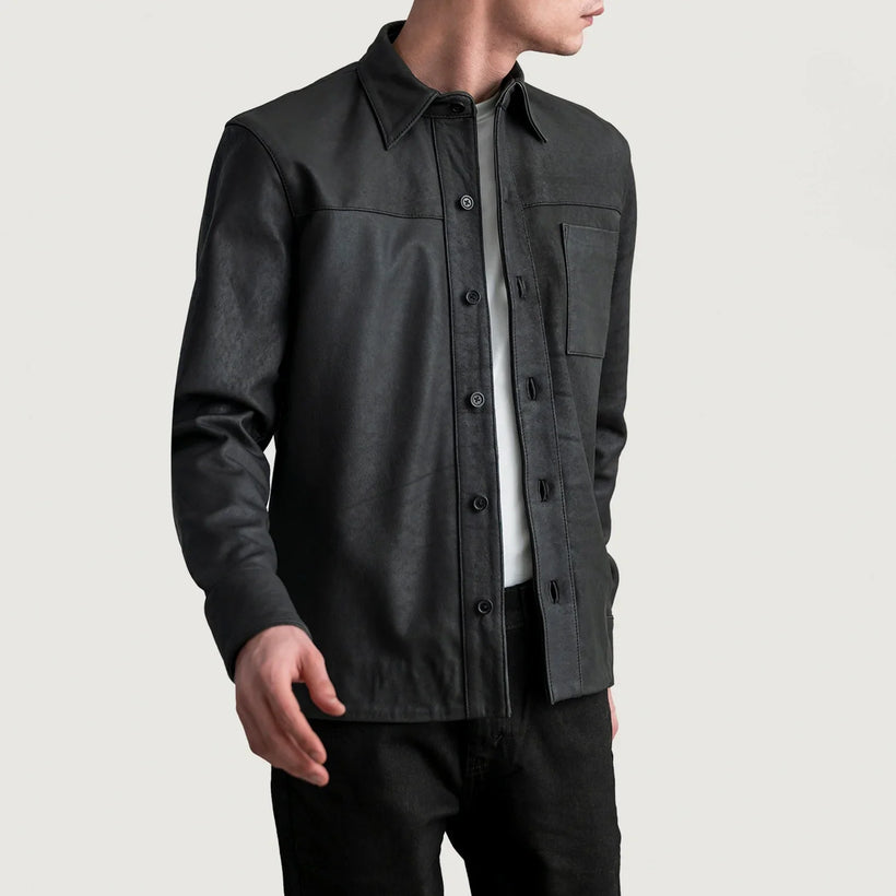 Scout Tumbled Nero Leather Shirt da Uomo