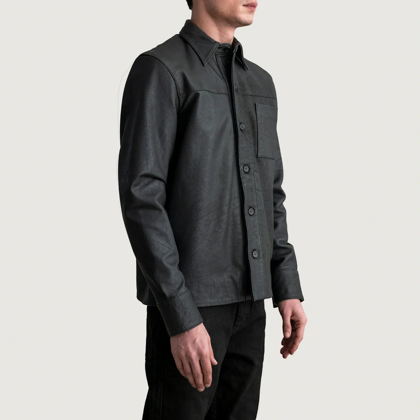 Scout Tumbled Nero Leather Shirt da Uomo