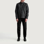 
Dettaglio ravvicinato of Shirt & Buttons Hardware on Scout Tumbled Nero Leather Shirt da Uomo