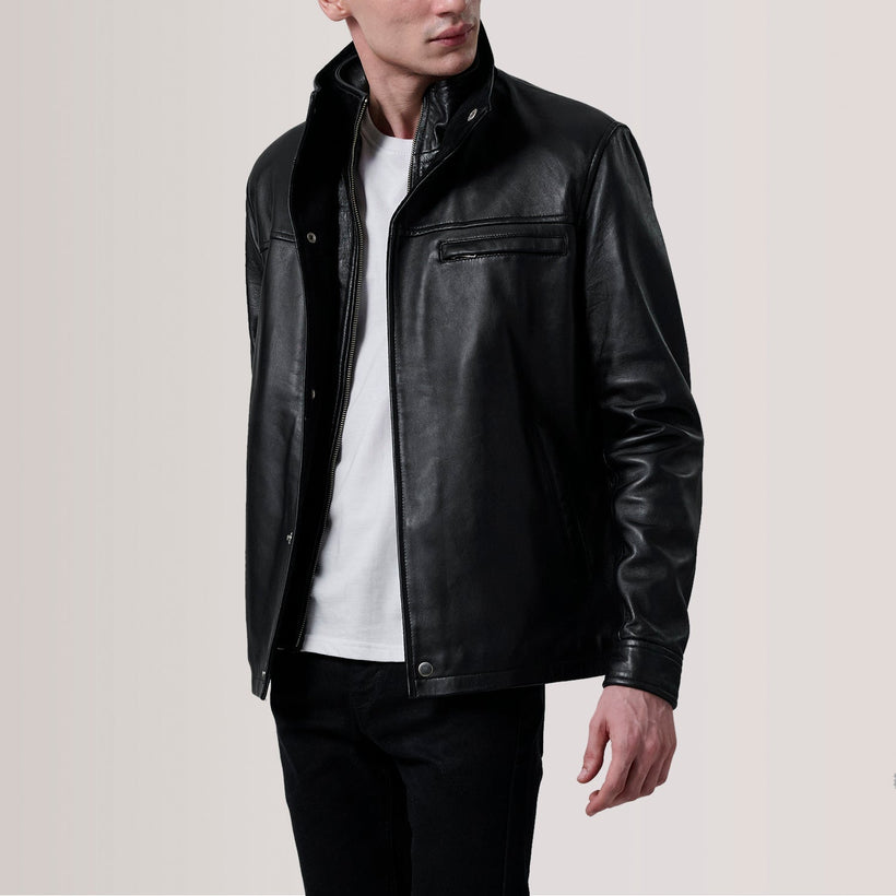 Sean Nero Leather Classic Giacca in Pelle da Uomo