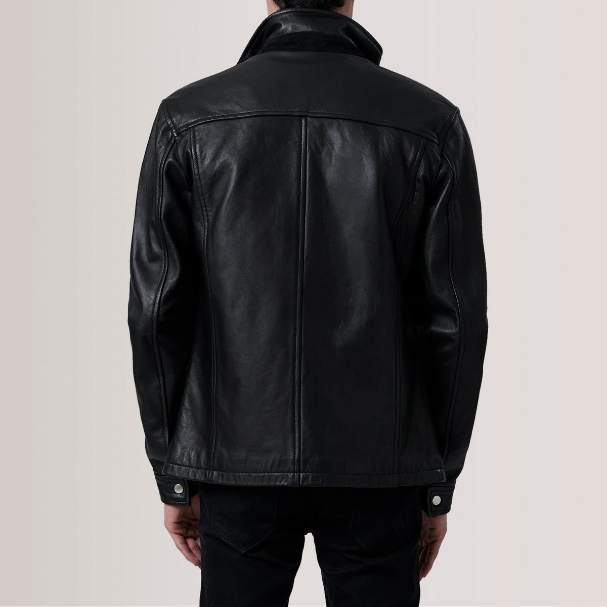 Dettaglio ravvicinato of Shirt &amp; Zipper Hardware on Sean Nero Leather Classic Giacca in Pelle da Uomo For Men