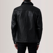 Dettaglio ravvicinato of Shirt &amp; Zipper Hardware on Sean Nero Leather Classic Giacca in Pelle da Uomo For Men
