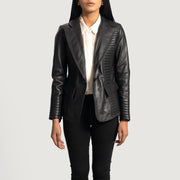 Women's Selina Nero Blazer in Pelle in Pelle da Donna in Black Sheepskin Leather - Vista frontale e linea su misura | Acquista online