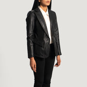 Black Sheepskin leather Blazer - Vista posteriore Showing Tailored Shoulder Fit &amp; Clean Hemline