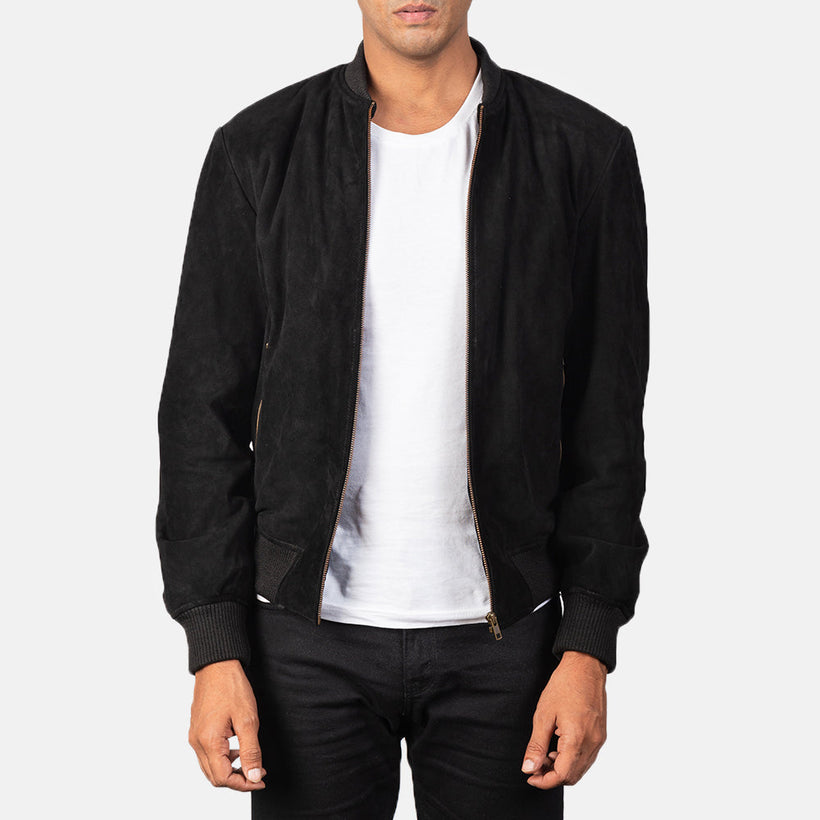 Shane Nero Suede Bomber in Pelle da Uomo
