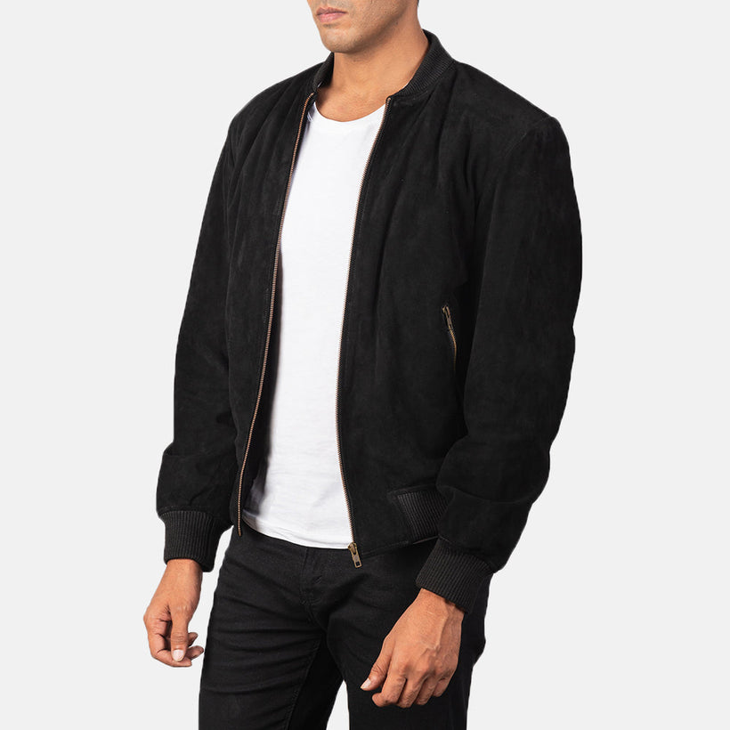 Shane Nero Suede Bomber in Pelle da Uomo