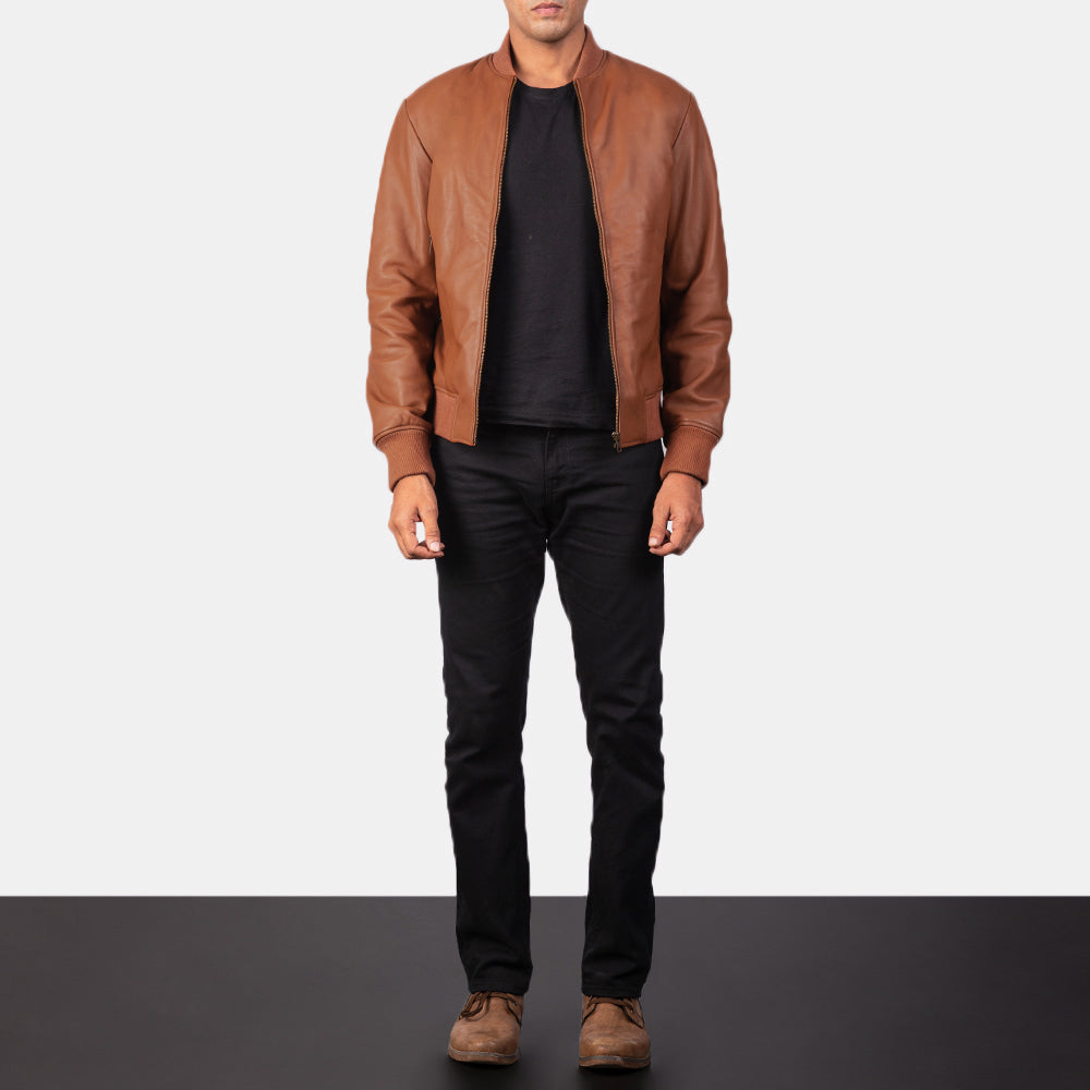 Men's Shane Marrone Bomber in Pelle da Uomo - Lateral Side Profile View Showing Sleeve Cut &amp; Athletic Taper Fit