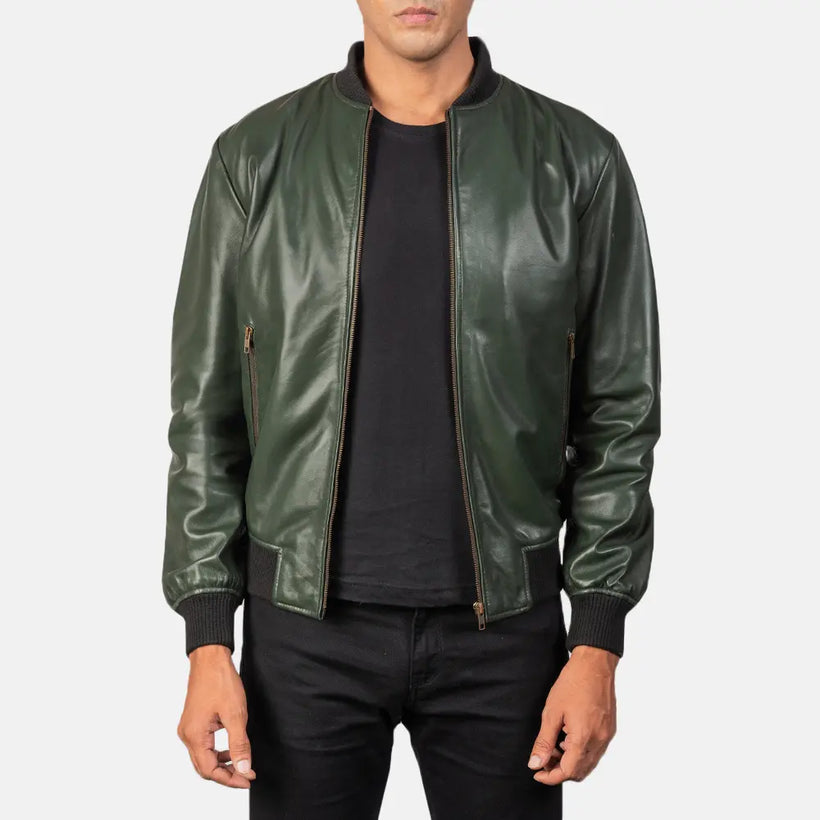 Shane Verde Bomber in Pelle da Uomo