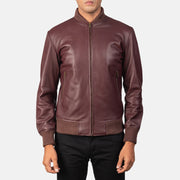 
Dettaglio ravvicinato of Varsity & Zipper Hardware on Shane Marrone Rossiccio Bomber in Pelle da Uomo