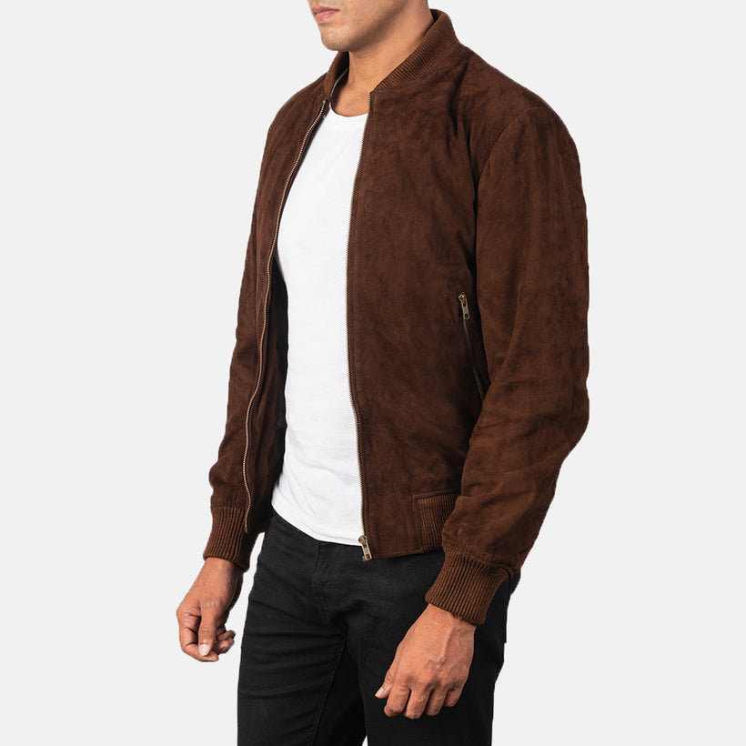 Shane Mocha Suede Bomber in Pelle da Uomo