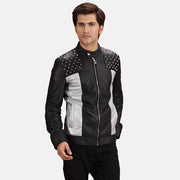 Shapron Studded Giacca Biker in Pelle da Uomo in Black Sheepskin Leather - Vista frontale e linea su misura | Acquista online