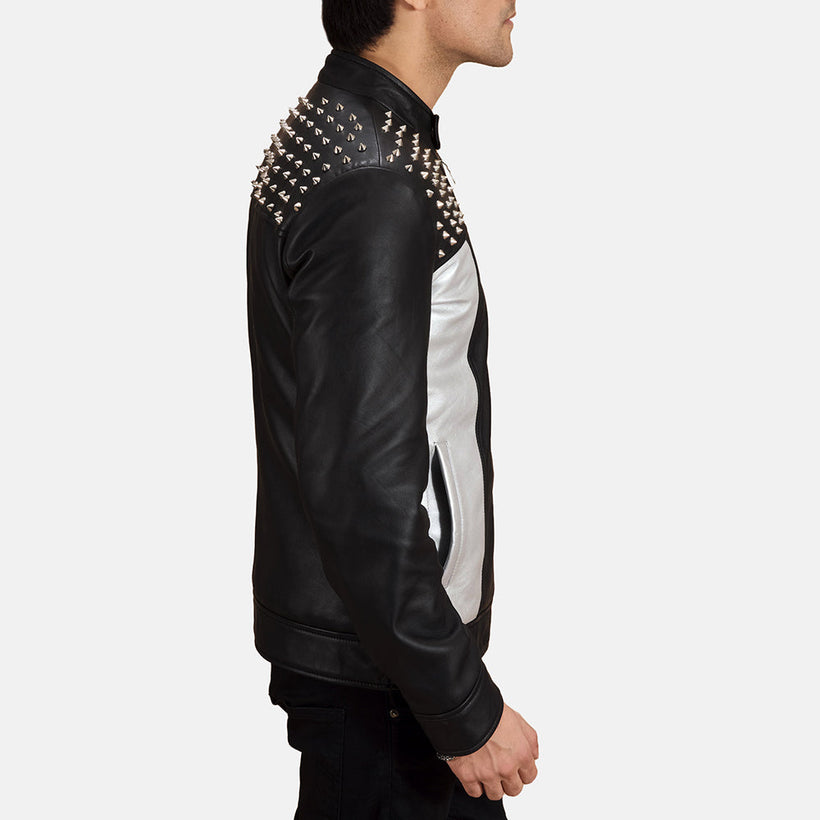 Shapron Studded Giacca Biker in Pelle da Uomo