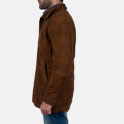 Brown Goatskin suede Jacket - Vista posteriore Showing Tailored Shoulder Fit &amp; Clean Hemline