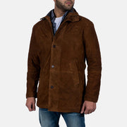 Men's Sheriff Marrone Giacca Scamosciata da Uomo - Lateral Side Profile View Showing Sleeve Cut &amp; Athletic Taper Fit