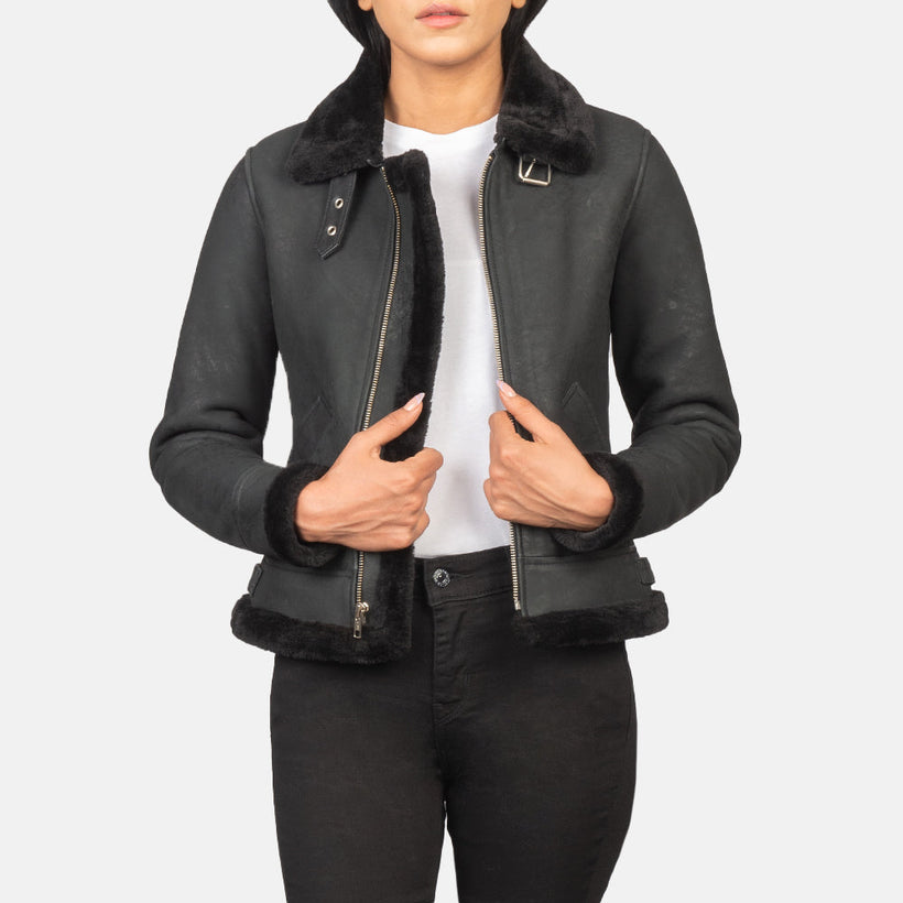 Sherilyn B-3 Nero Bomber in Pelle da Donna