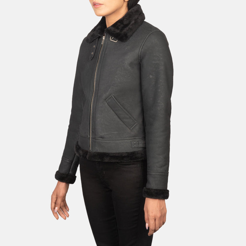 Sherilyn B-3 Nero Bomber in Pelle da Donna