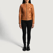 Women's Sleeky Clean Cuoio Giacca Biker in Pelle da Donna - Lateral Side Profile View Showing Sleeve Cut &amp; Athletic Taper Fit