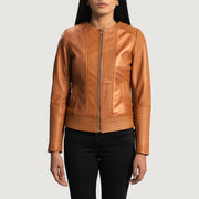 Dettaglio ravvicinato of Classic Collar &amp; Zipper Hardware on Women's Sleeky Clean Cuoio Giacca Biker in Pelle da Donna