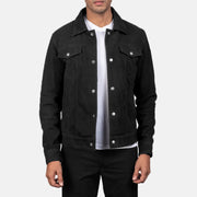 Men's Stallon Black Suede Jacket in Black Goatskin Suede - Vista frontale e linea su misura | Acquista online