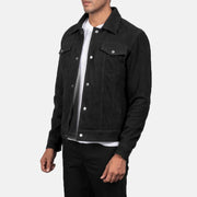 Black Goatskin suede Jacket - Vista posteriore Showing Tailored Shoulder Fit &amp; Clean Hemline