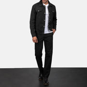 Men's Stallon Black Suede Jacket - Lateral Side Profile View Showing Sleeve Cut &amp; Athletic Taper Fit