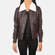 Women's Stella G-1 Maroon Leather Bomber Jacket in Maroon Sheepskin Leather - Vista frontale e linea su misura | Acquista online