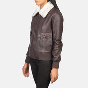 Maroon Sheepskin Leather Bomber Jacket - Vista posteriore Showing Tailored Shoulder Fit &amp; Clean Hemline