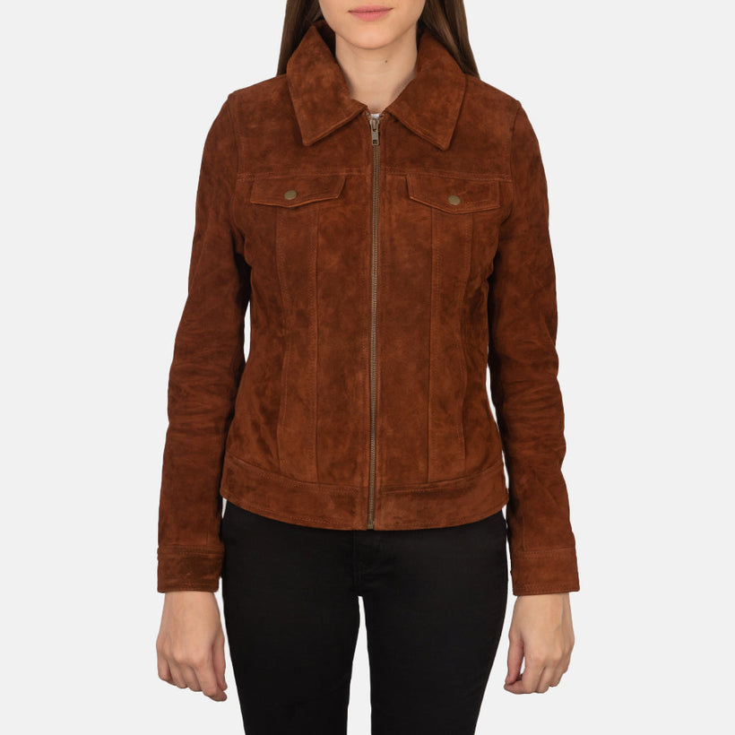 Suzy Trucker Marrone Giacca in Pelle da Donna