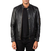 Men's Tea House Nero Giacca Biker in Pelle da Uomo in Black Sheepskin Leather - Vista frontale e linea su misura | Acquista online