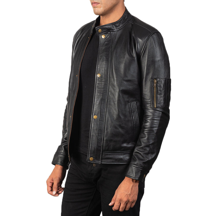 Tea House Nero Giacca Biker in Pelle da Uomo