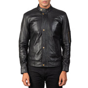 Men's Tea House Nero Giacca Biker in Pelle da Uomo - Lateral Side Profile View Showing Sleeve Cut &amp; Athletic Taper Fit